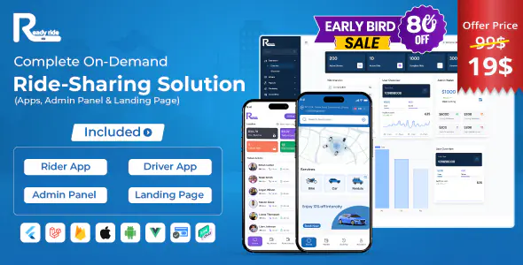 ReadyRide v2.7.2 - Complete Ride Sharing Rider & Driver Mobile Apps with Web Admin Panel